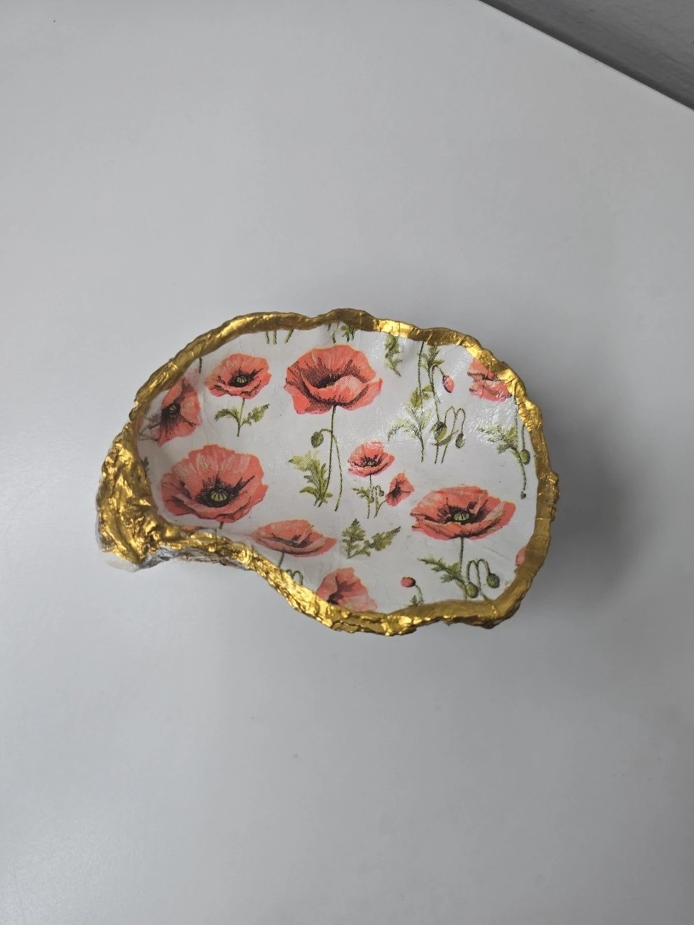 Poppy Floral Decorative Trinket Dish with Gold Edge